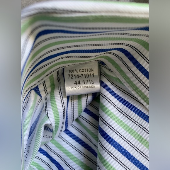 Eton Striped Button Up Long Sleeve Dress Shirt Wrinkle-Free Cotton Size 17.5 - Picture 5 of 5